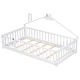 preview thumbnail 11 of 10, White Twin Size Pine Wood House-Shaped Floor Bed with Guardrails