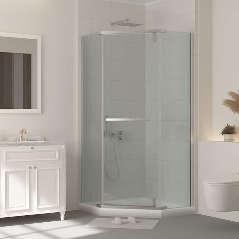 72''H Pivot Glass Frameless Corner Shower Door with hinged, Black/Chrome - 36X36X72