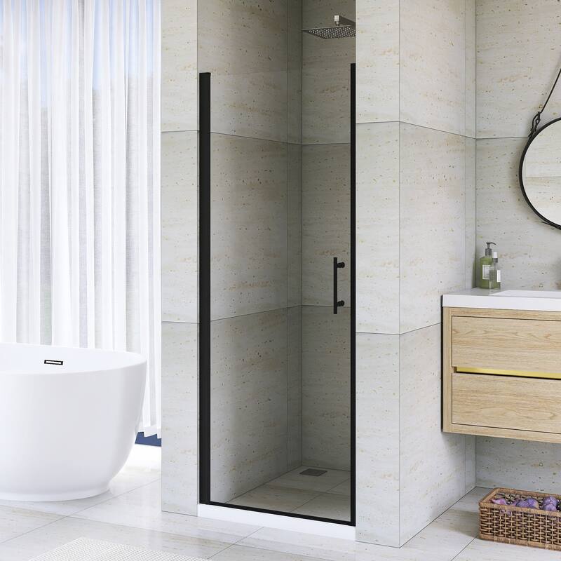 Pivot Semi-Frameless Shower Door in Matte Black Finish