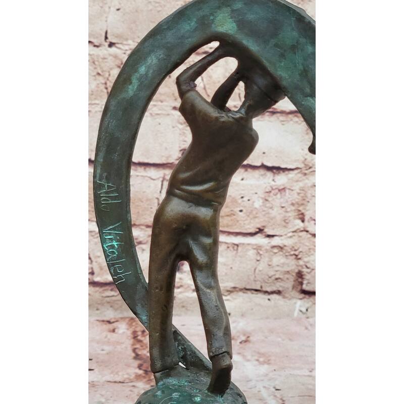 Bronze Golfer Swing Sculpture On Marble Base – Modern Golf Art