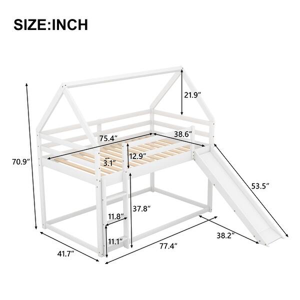 dimension image slide 1 of 2, Twin Size Wood Bunk Bed with Slide and Ladder - Fun and Safe Kids' Bedroom Furniture