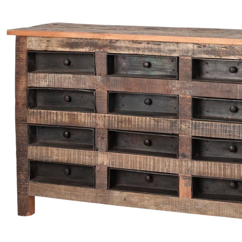 HomeRoots 63" Brown and Black Solid Wood 16 Drawer Sideboard - 16' X '32' X '63