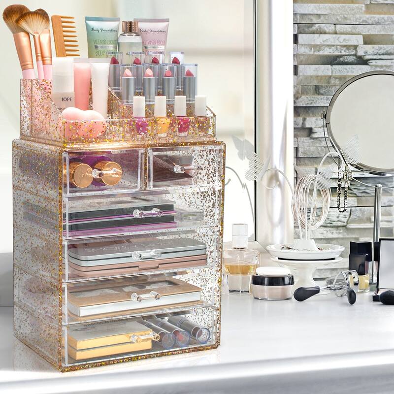 Acrylic Cosmetics Makeup Storage Case Display Set - 6 Drawers & Slots