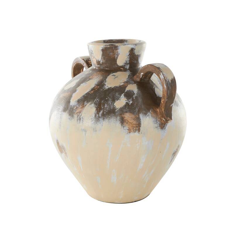 Cream Ceramic Antique Style Pot Decorative Vase with Arched Handles