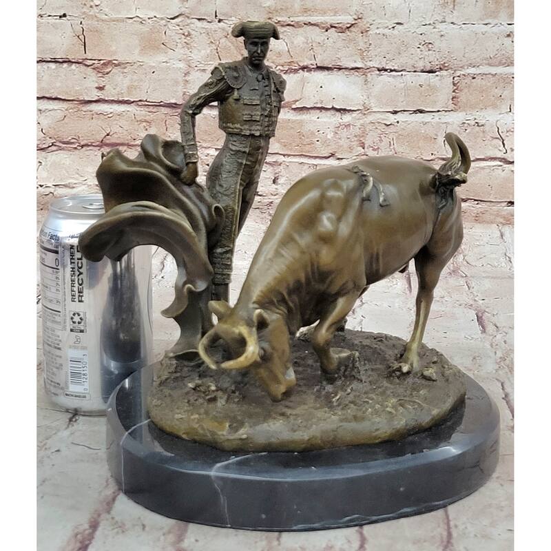 Spanish Matador W/ Imitative Bull - Signed Original Bronze Metal Sculpture Statue