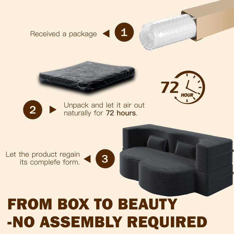 Convertible Floor Sofa with Corduroy Fabric, Twin Mattress & No Assembly