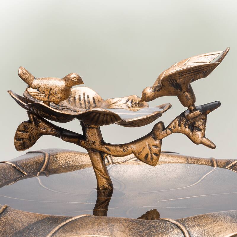 Alpine Corporation 34" Tall Pedestal Birdbath Fountain with Bird and Flower