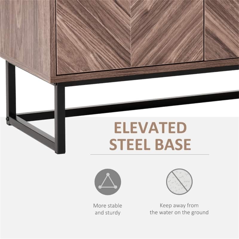 Walnut Vintage Style Storage Cabinet with Adjustable Shelf Two Door Wooden MDF Steel Base for Living Room