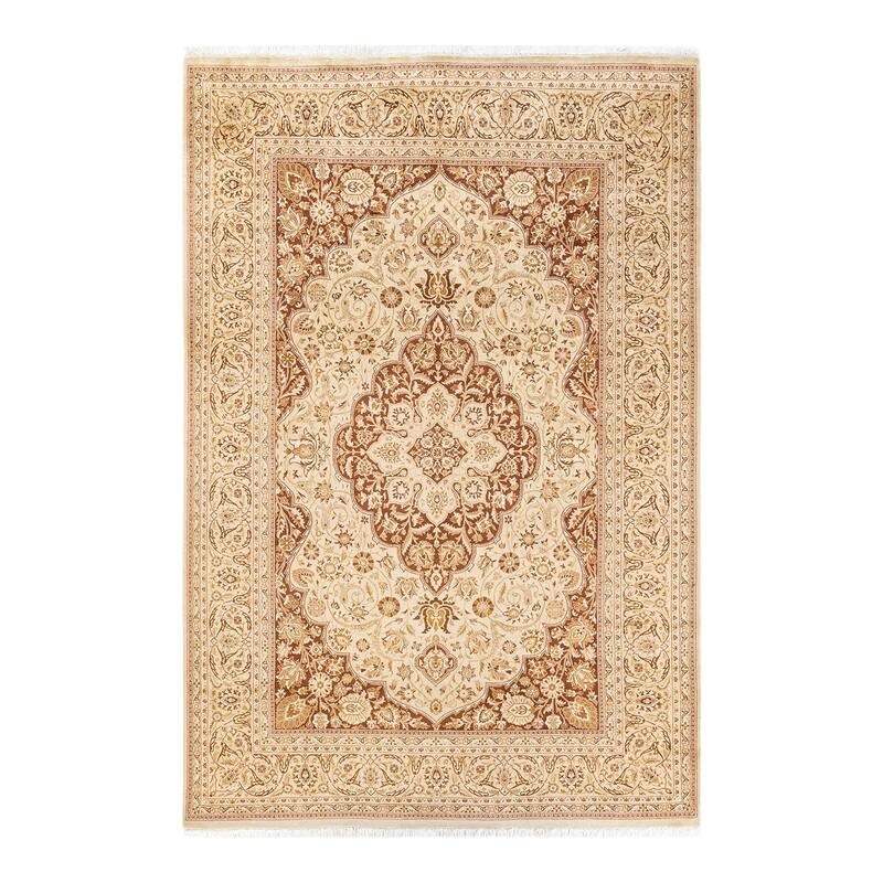 Overton Handknotted Wool Traditional Oriental Ivory Area Rug - 6' x 9' - Ivory - 6' x 9'