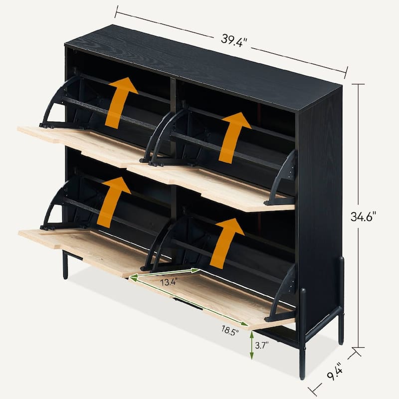 Natural Rattan 4 Flip Door Shoe Storage Cabinet