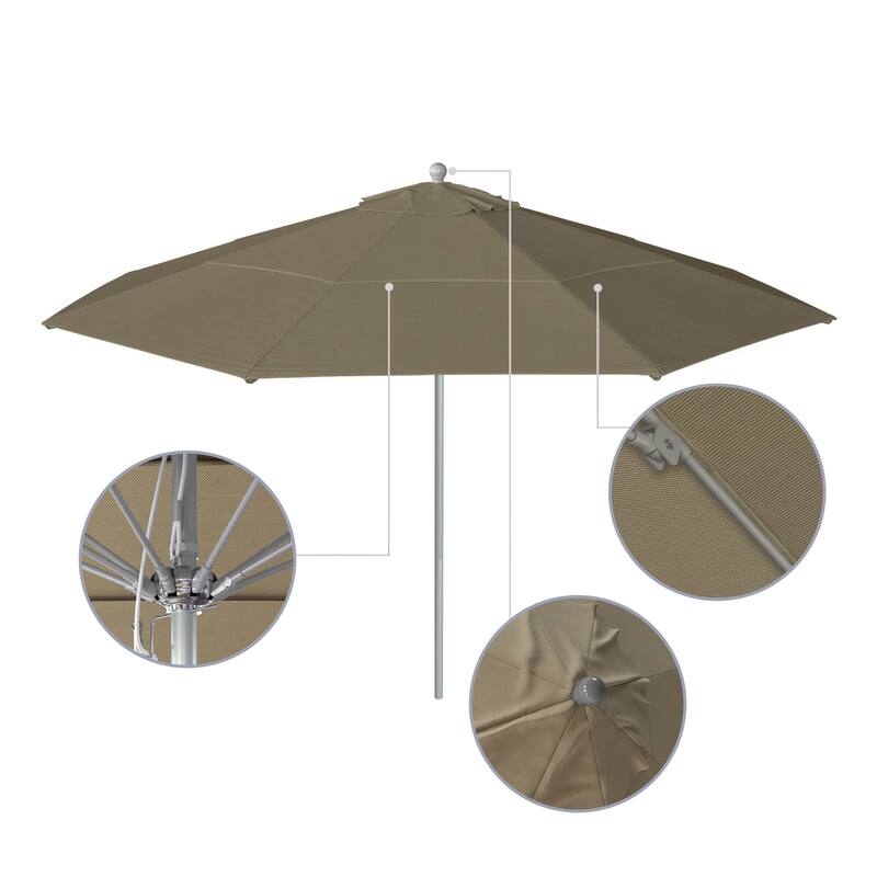 California Umbrella 11' Rd Aluminum Frame, Fiberglass Rib Market Umbrella, Push Open, Anodized Silver Finish, Olefin Fabric