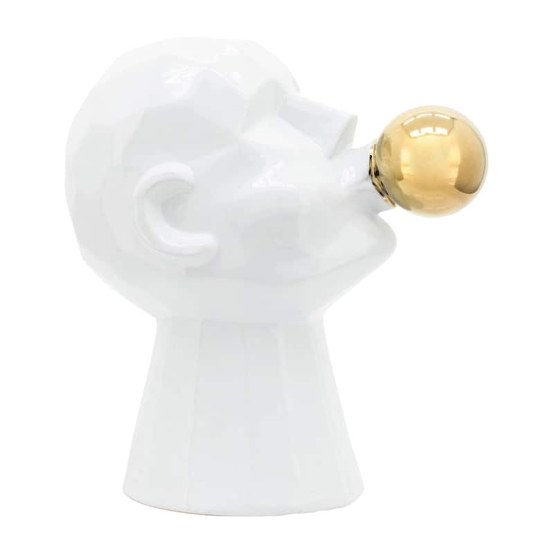 Sagebrook Home 12" Bubble Gum Man Sculpture Contemporary Art Deco Ceramic Statue Man Blowing Bubble Gum