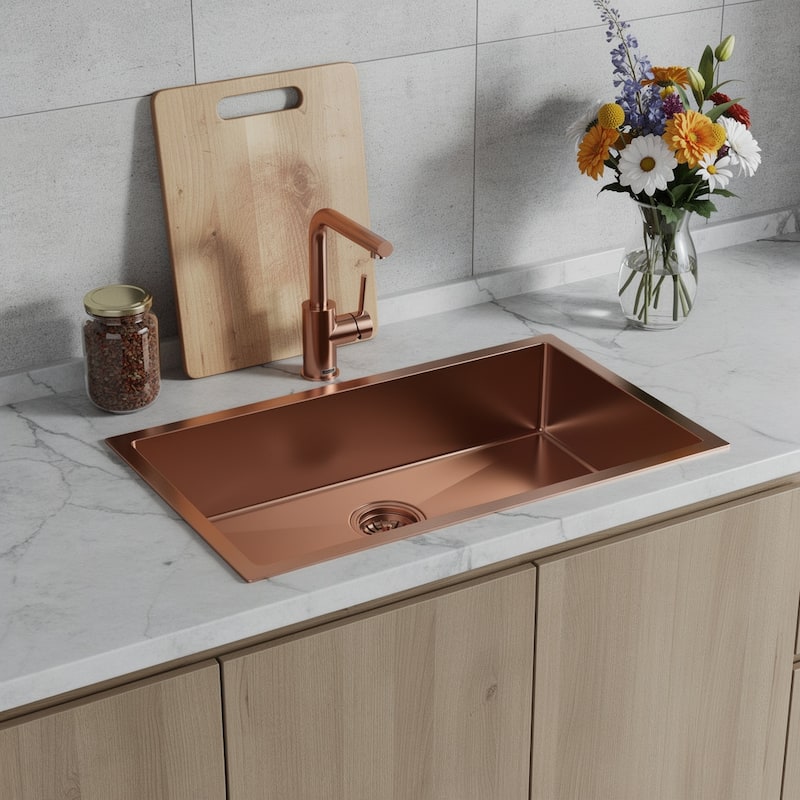 HomeRoots 10" X 30" Gold Stainless Steel Undermount Kitchen Sink - 30.00 in. x 10.00 in. x 18.00 in. - Gold - 30.00 in. x 10.00 in.  x 18.00 in.