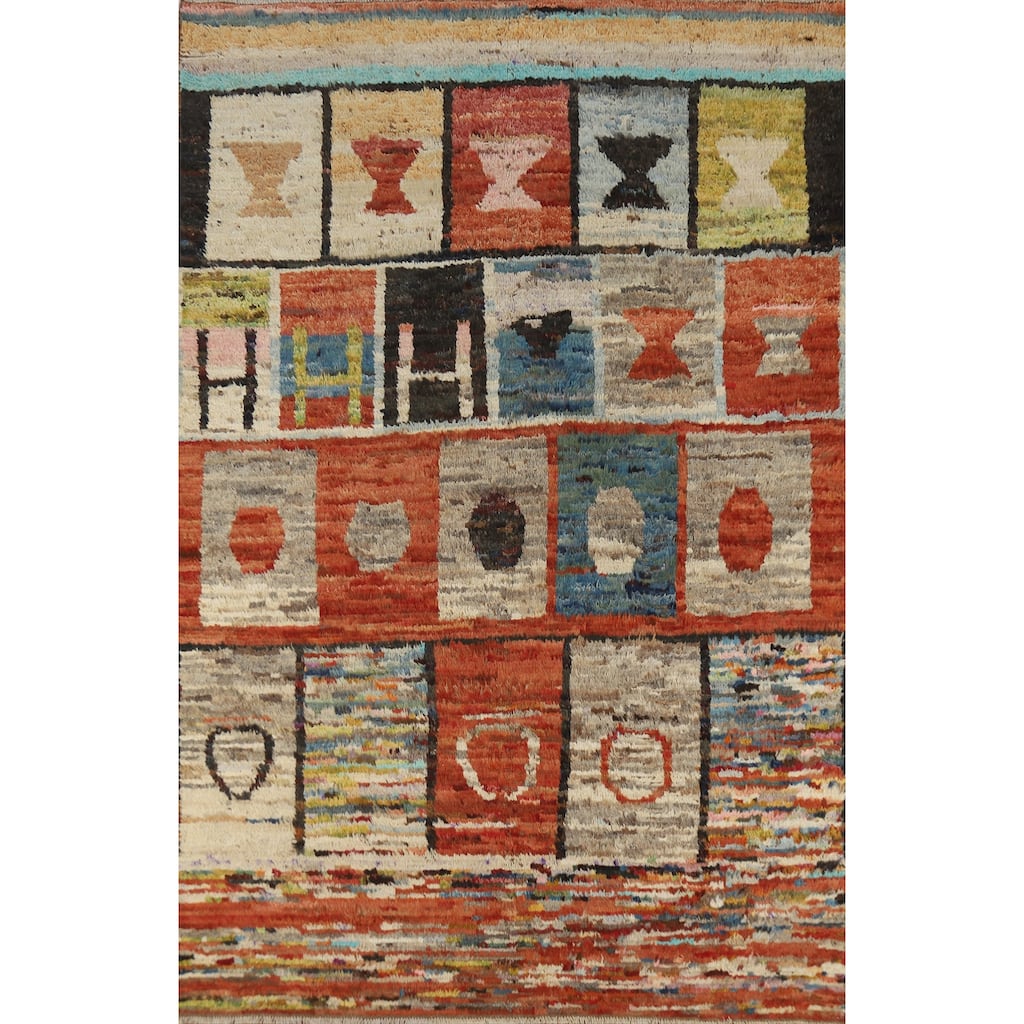 Geometric Moroccan Oriental Rug Hand-Knotted Oriental Wool Carpet - 6'6" x 9'7"