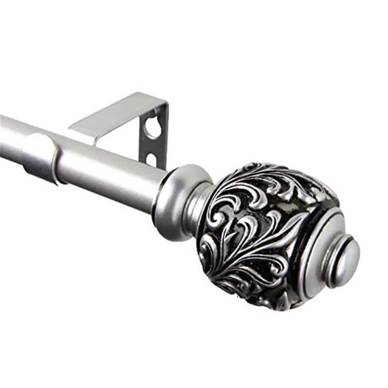 Decorative Curtain Rod 84-120 Inch Satin Nickel Antique Style - Steel Rod & Resin Finials - 120