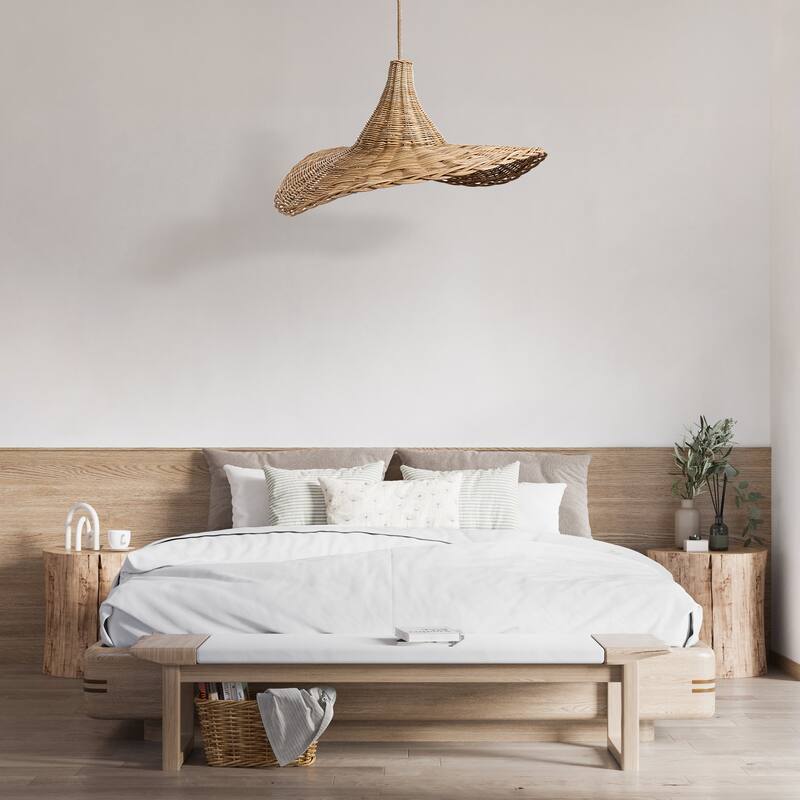 Zen Rattan Pendant Light Natural Medium Sculptural Handwoven Hanging Light For Modern, Transitional, Farmhouse, Boho Room Decor