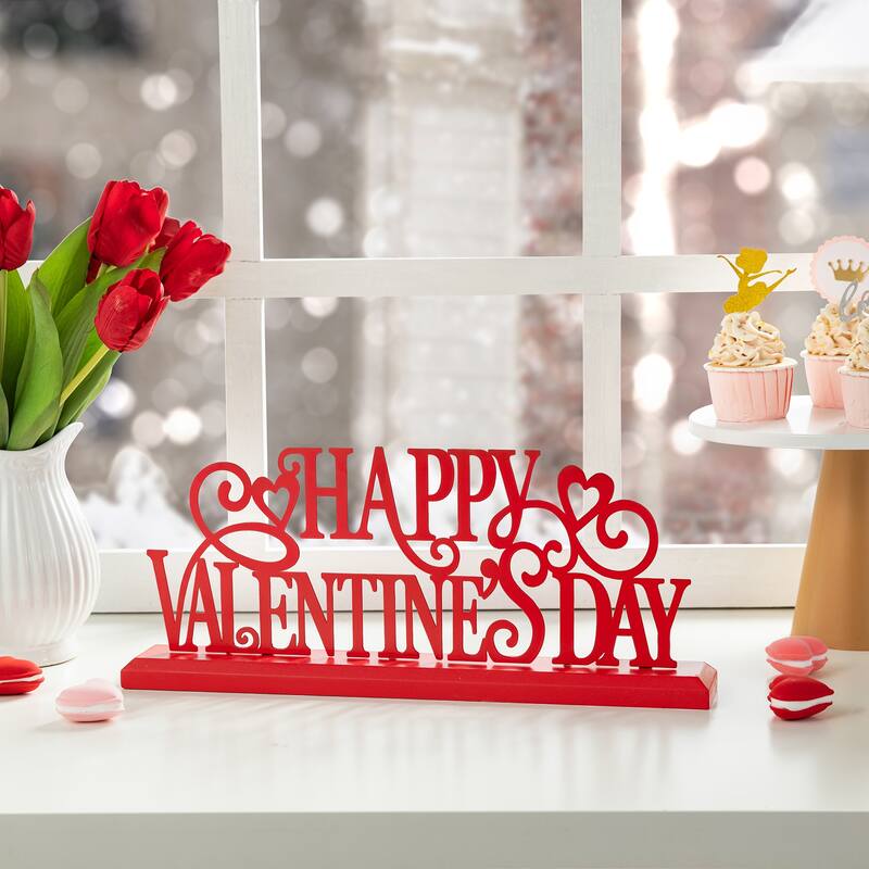 Glitzhome 16"L Wooden & Metal HAPPY VALENTINE'S DAY Table Decor