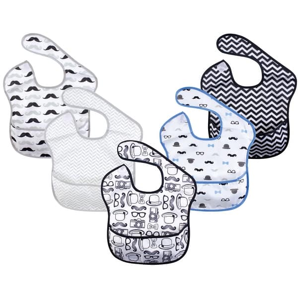 slide 1 of 1, Hudson Baby Infant Boy Waterproof Polyester Bibs 5pk, Gentleman, Feeder - Gentleman Feeder - Gentleman