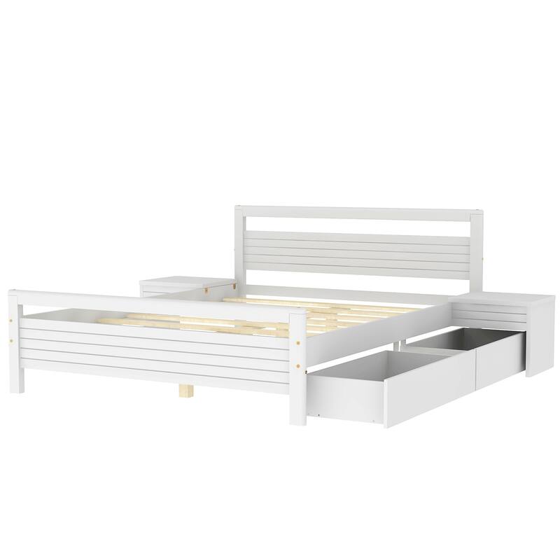 Wooden Platform Bed with Two Storage Drawers