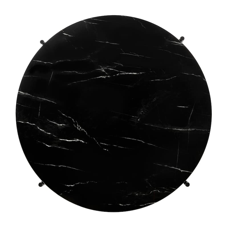 Round Contemporary Marble Finish Veneer Top Black Metal Large Coffee Table