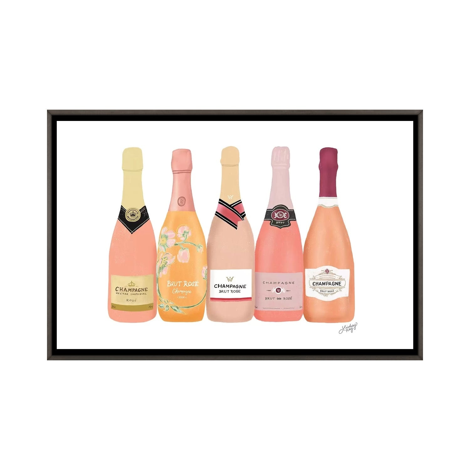 Rose Champagne Bottles Canvas Art Print by LindseyKayCo