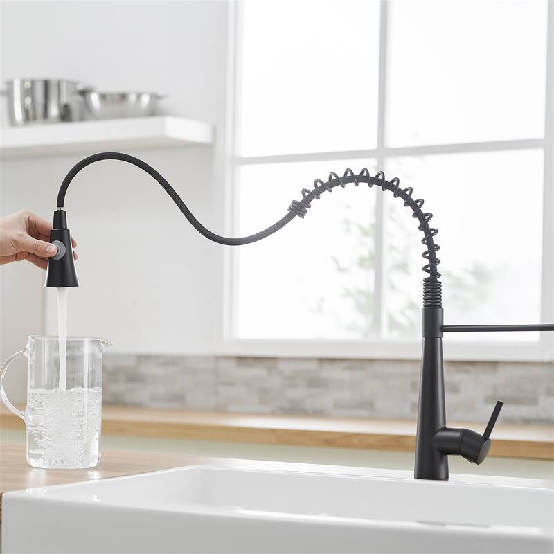 Commercial Kitchen Faucet w/ Pull-Out Sprayer - Single Handle, Black