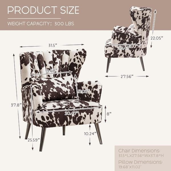 dimension image slide 7 of 10, HOMYKA Modern Wingback Arm Chair Upholstered Accent Chair Set of 2