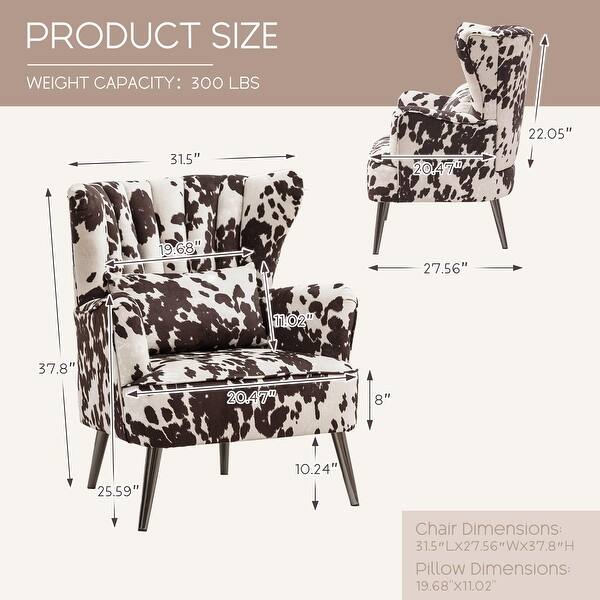 dimension image slide 9 of 10, HOMYKA Modern Wingback Arm Chair Upholstered Accent Chair