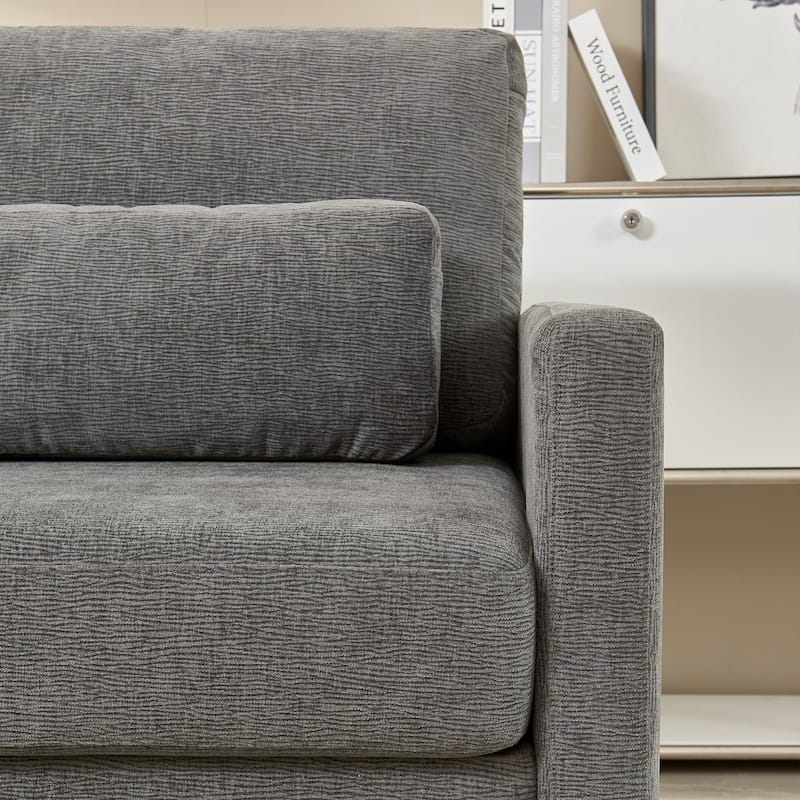Gray Modern 31.49" Chenille Upholstered Arm Chair with Solid Wood Frame for Living Room