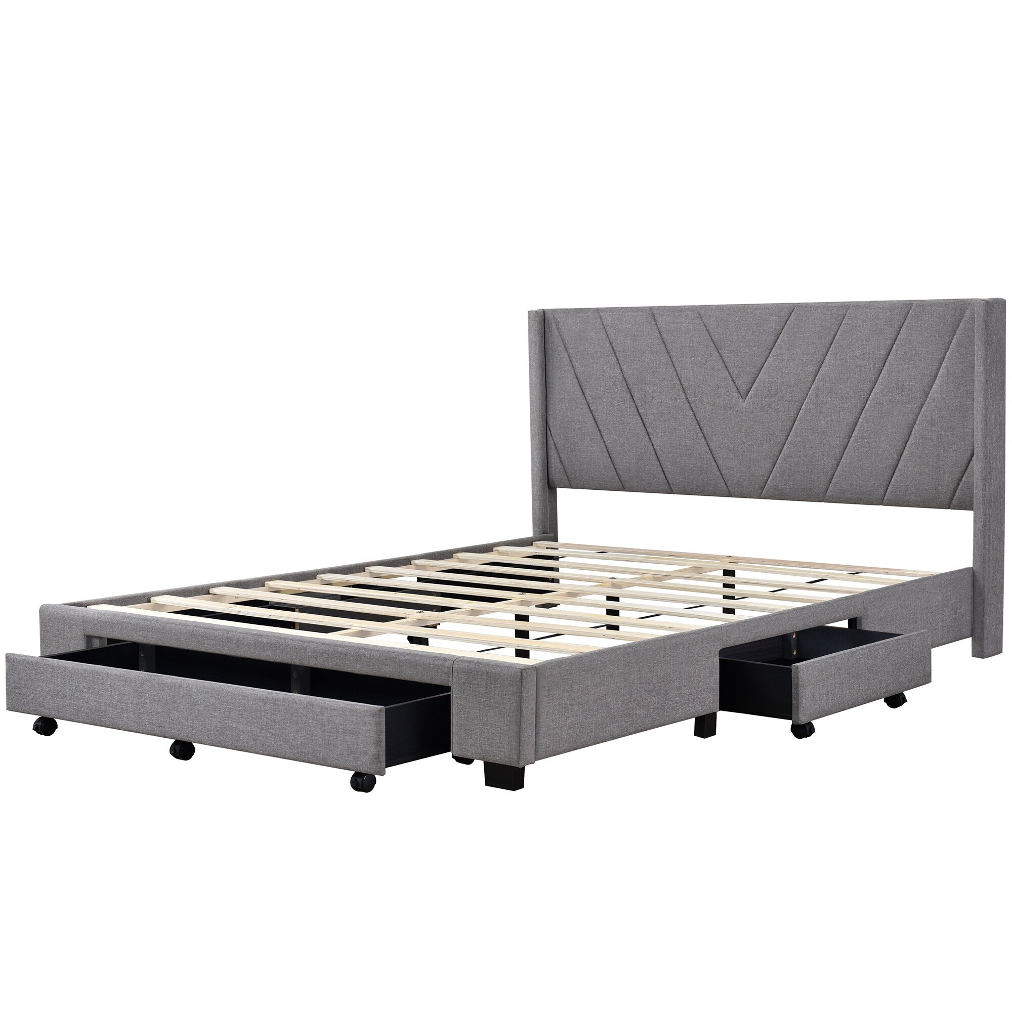 Queen Linen Upholstered Platform Bed with Storage Drawers