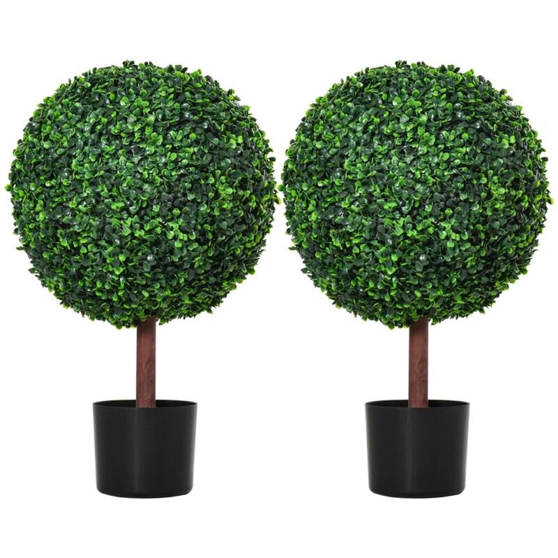 Set of 2 Artificial Boxwood Trees Realistic Low Maintenance with Sturdy Nursery Pots for Home Office and Outdoor Decor