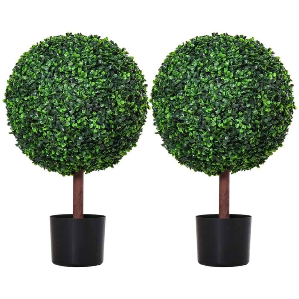 Set of 2 Artificial Boxwood Trees Realistic Low Maintenance with Sturdy Nursery Pots for Home Office and Outdoor Decor