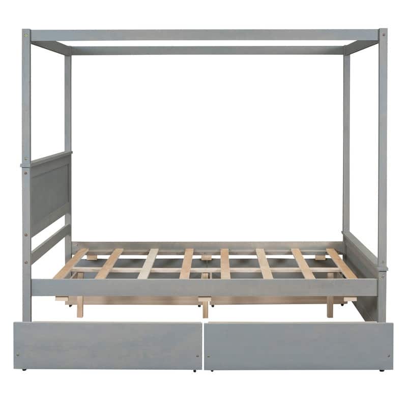 Full Size Wood Canopy Bed with 4 Drawers
