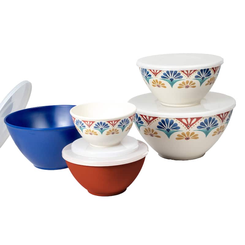 Rio Medallion Melamine Mixing Bowls with Lids, Set of 5