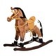 preview thumbnail 3 of 9, Kids Metal Plush Ride-On Rocking Horse Chair Toy With Realistic Sounds - Dark Brown/White
