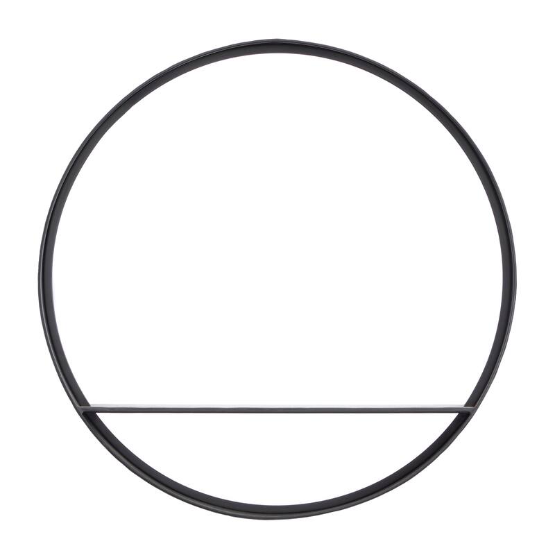 Black Metal 1 Shelf Room Wall Mirror - 24 x 5 x 24 Round