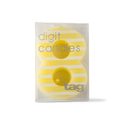 Eight Digit Birthday Party Candles Yellow Multi Stripes Pillar Candles for Cake Paraffin Wax 1.375x0.5x1.875 in