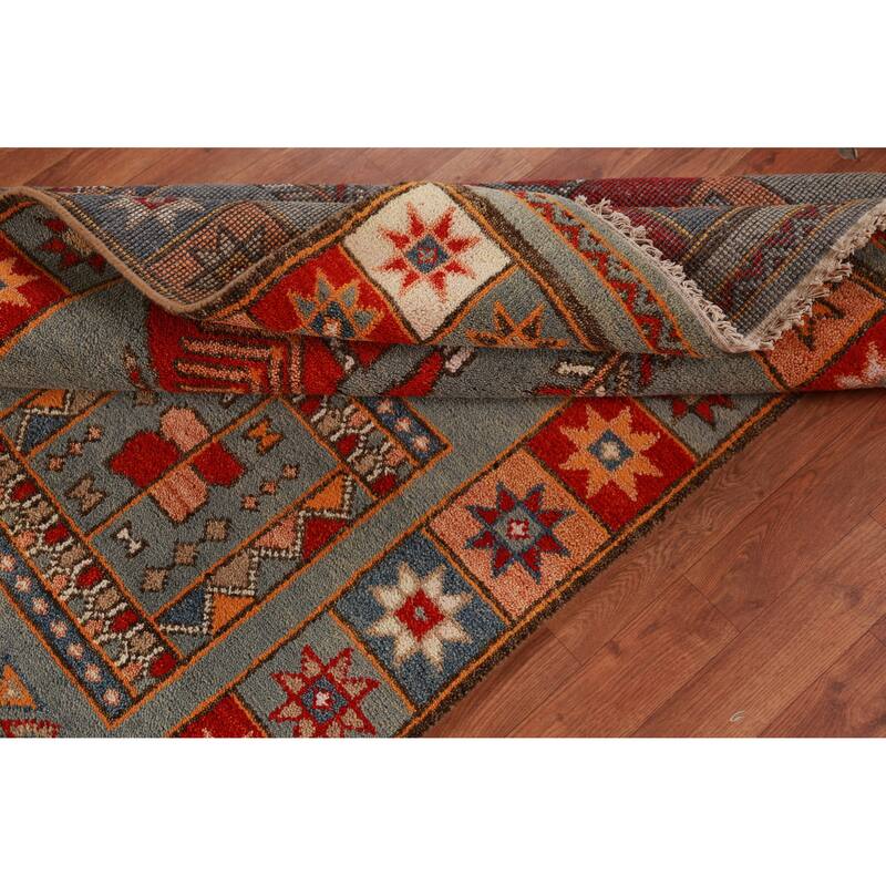 Hand Knotted Oriental 100% Wool Carpet Traditional Tribal Greys & Charcoal Heriz (serapi) Runner Rug - 9' 11'' X 4' 1''