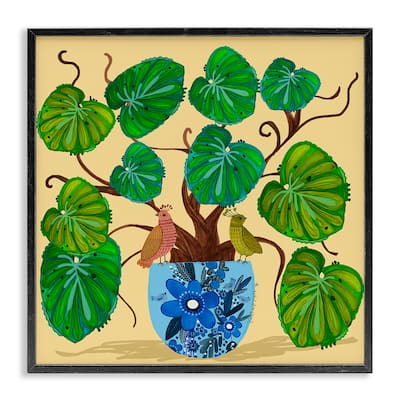 Stupell Potted Plant & Birds Perched Framed Giclee Art Design By Kay Widdowson