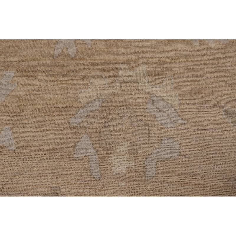 Vegetable Dye Oushak Turkish Rug Handmade Floral Beige Wool Carpet - 7'11" x 10'2"