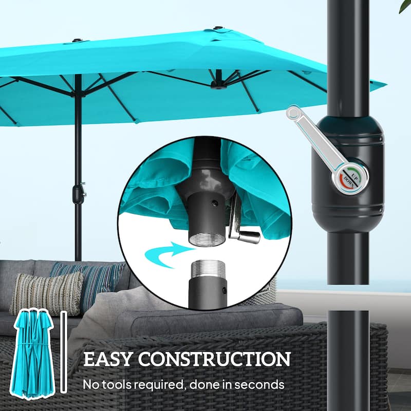 Outsunny 15' Steel Rectangular Outdoor Double Sided Market Patio Umbrella - Blue