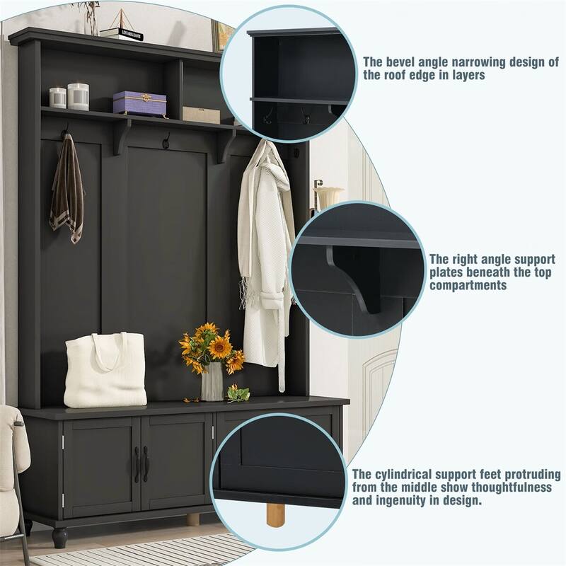 Merax Modern Style Hall Tree with Storage Cabinet and 2 Large Drawers