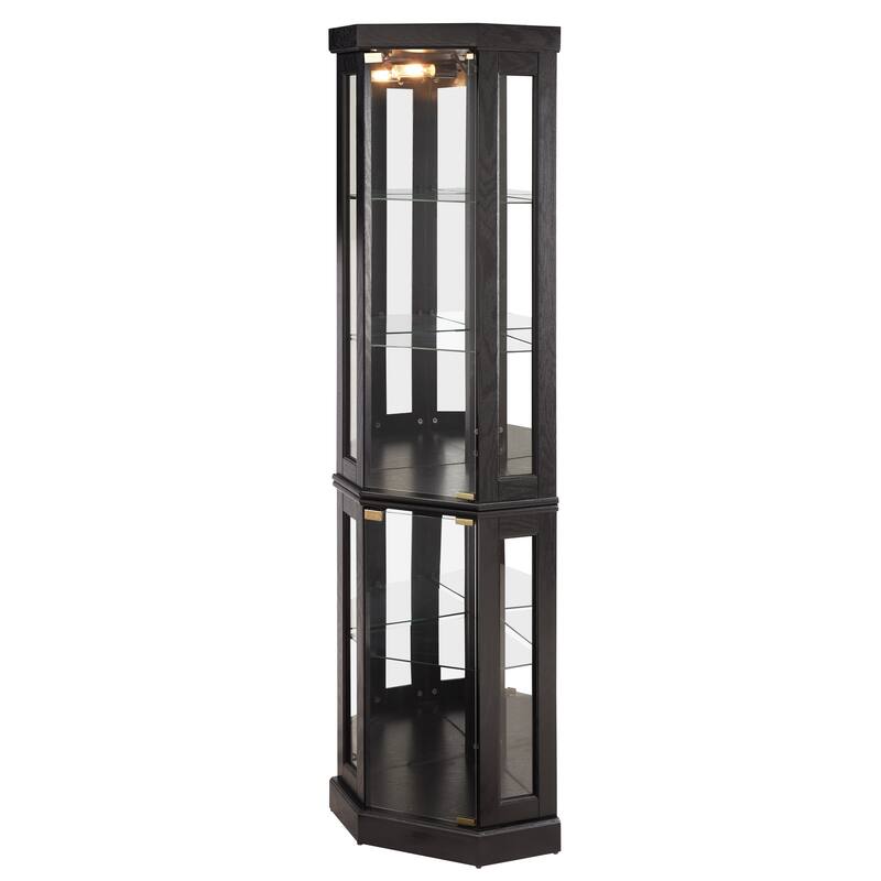 Lighted Corner Curio Cabinet - Display Case for Living Room, Antique Collectibles, Wine & Bar Glass Storage