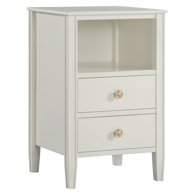 2- Drawer Nightstand with Open Shelf and Brushed Gold Hardware No Assembly