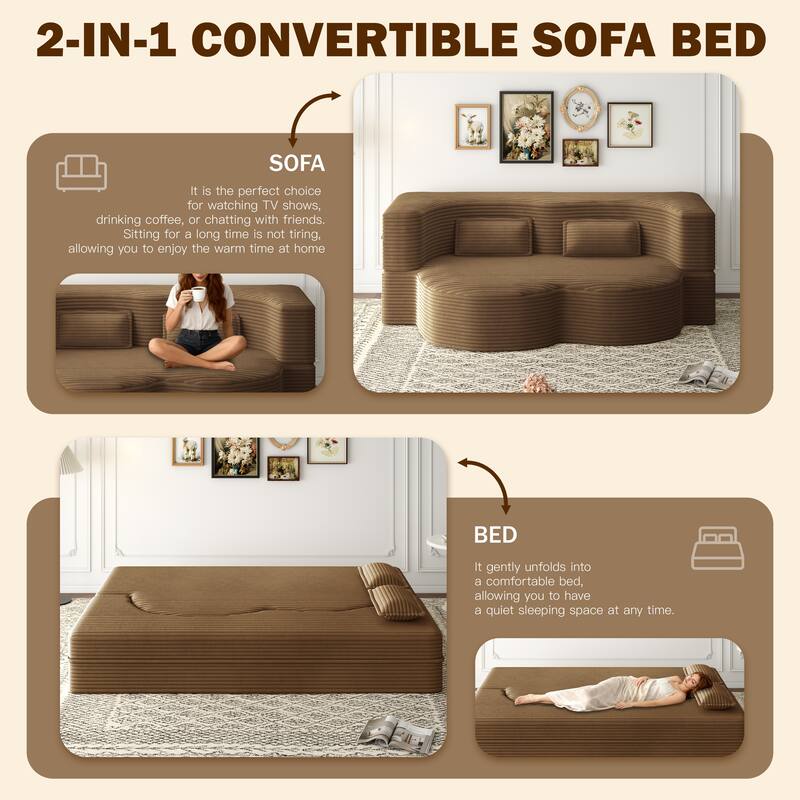 Modern 78.7" Floor Sofa With 2 Pillows For Small Pace Living Room, Convertible Sleeper Sofa Bed