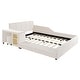 preview thumbnail 7 of 44, Full Size Velvet Upholstered Platform Bed w/ Bedside Desk & Stool, Mother & Child Platform Bed Frame w/ Footboard & Guardrail