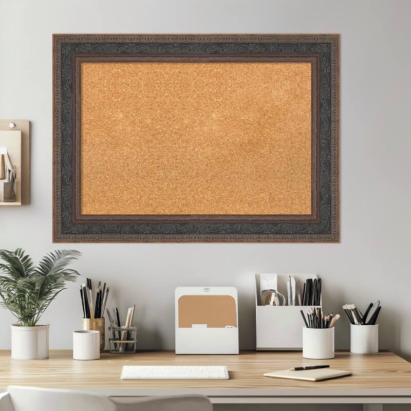 Attic Aged Bronze Wood Framed Cork Board - Bulletin Board, Organization Board, Pin Board