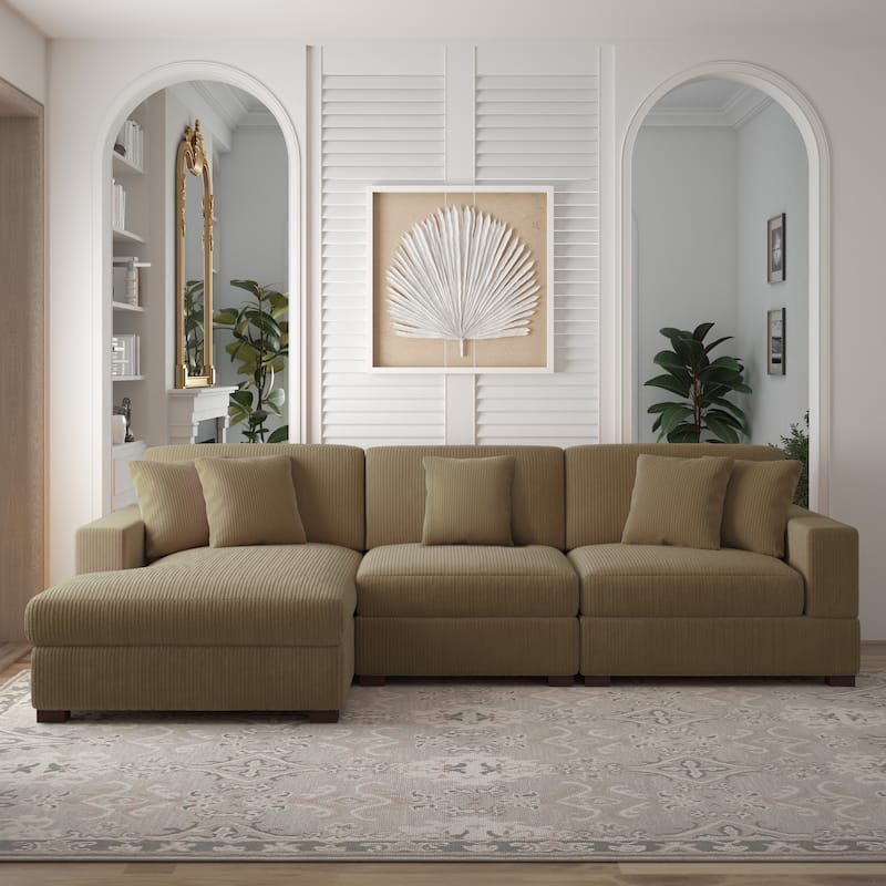 118" W Corduroy L-shape Modular Sectional Sofa with Pillows