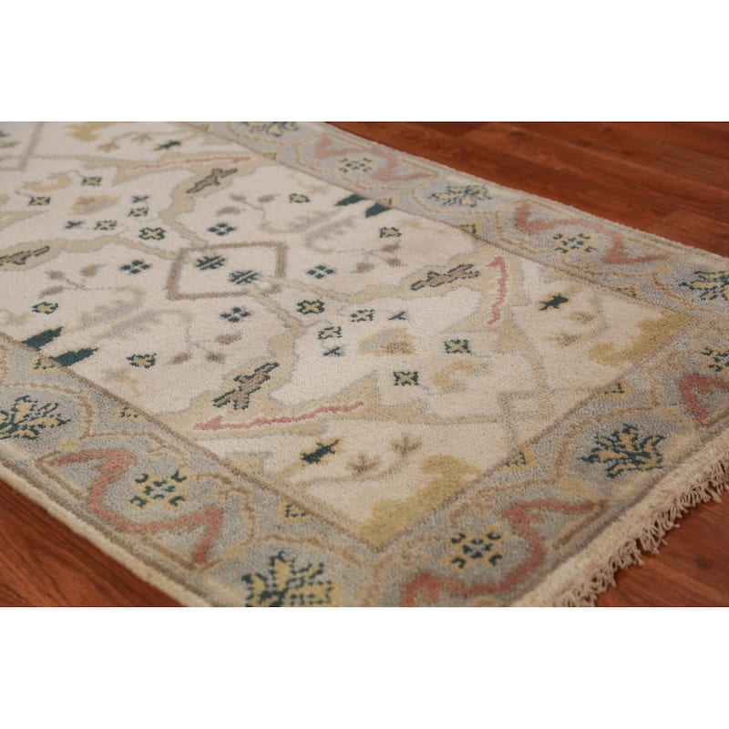 All-Over Oushak Oriental Runner Rug Hand-Knotted Wool Carpet - 2'7"x 7'10" - 2'7"x 7'10" - Ivory/Beige