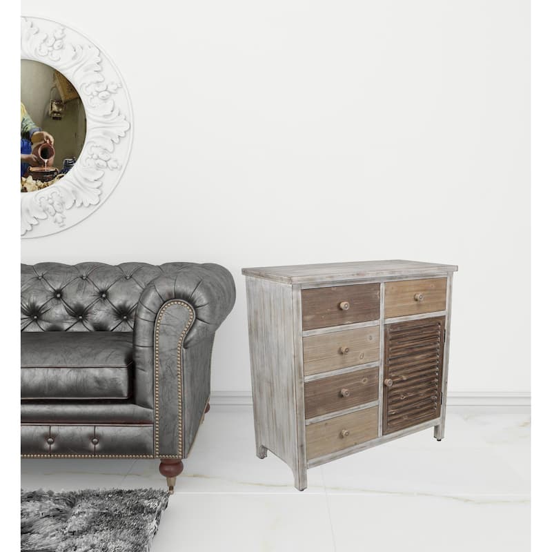 HomeRoots 32" Brown Rustic Solid Wood End Table Cabinet With Five Drawers - 31.75